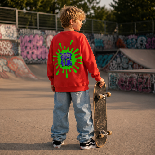 Classic Kids Sweatshirt – „HIP HOP 4 LIFE“-Rot/ Blau & Grün/Blau