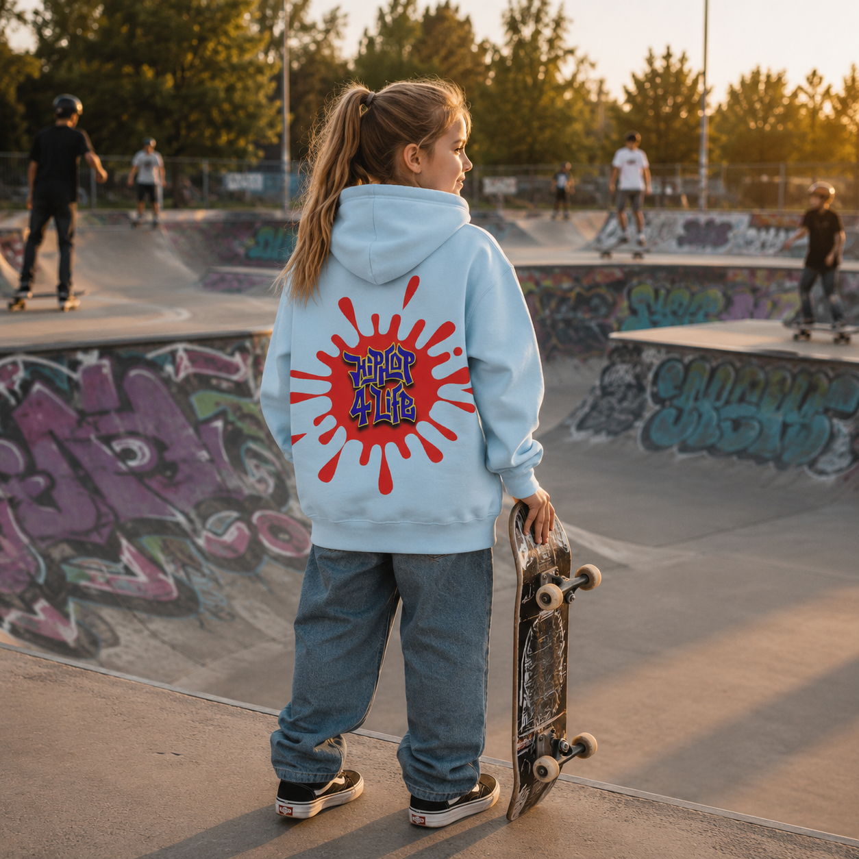 Classic Kids Hoodie – „HIP HOP 4 LIFE“-Rot/Blau
