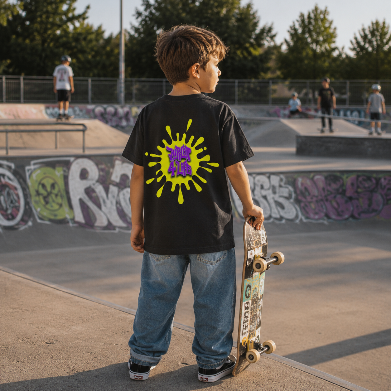 Premium Organic Kids Shirt – „HIP HOP 4 LIFE“-Gelb/Lila