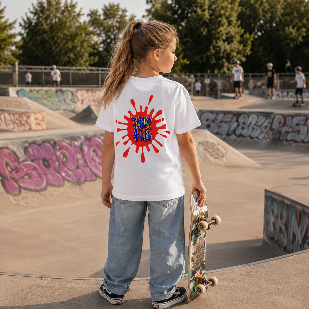 Premium Organic Kids Shirt – „HIP HOP 4 LIFE“-Rot/Blau