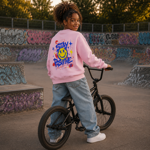 Classic Kids Statement Sweatshirt – „STAY POSITIVE“-Blau/Gelb